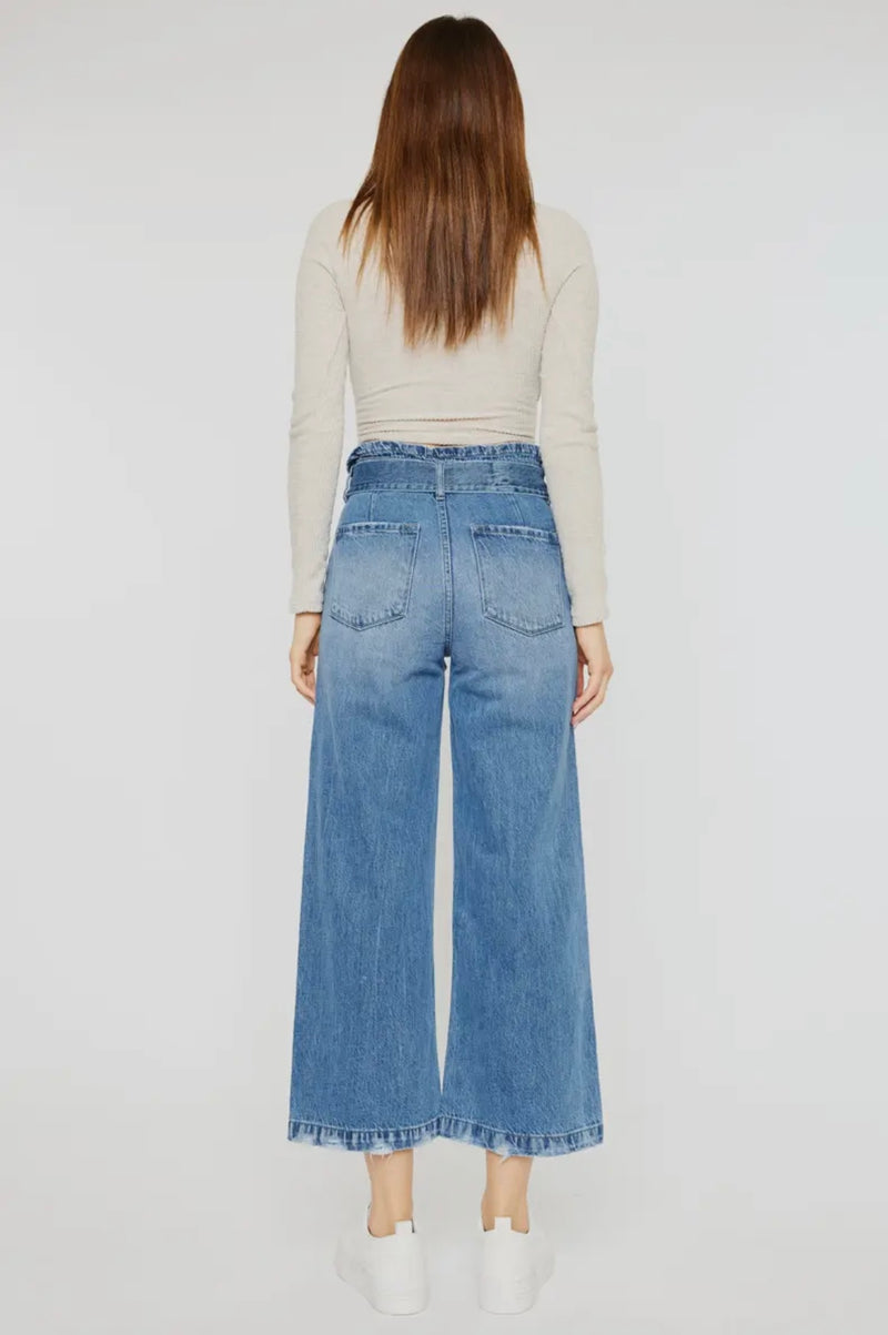 Bow Front Cropped Wide Leg Jean