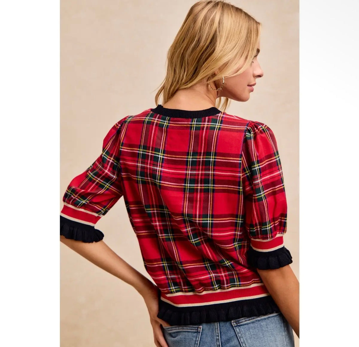 Holiday Plaid Ruffle Top