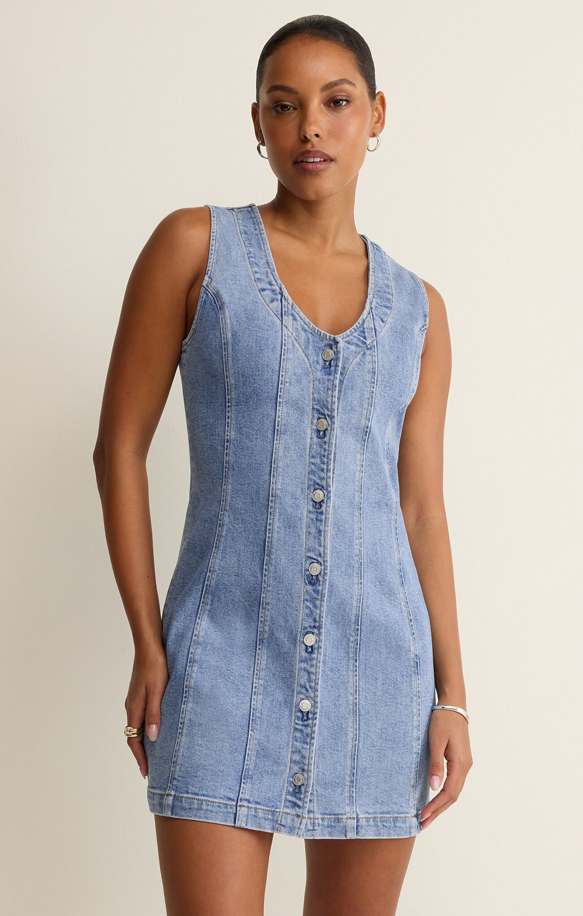 Jolie Denim Seamed Eyelet Dress
