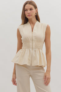 Champagne Zip Peplum Top
