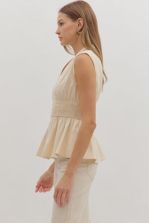 Champagne Zip Peplum Top