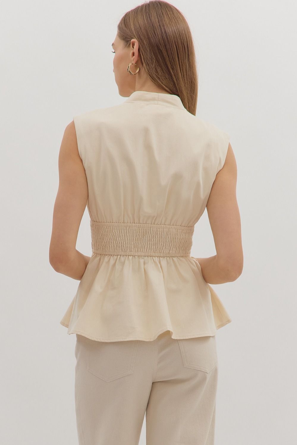Champagne Zip Peplum Top