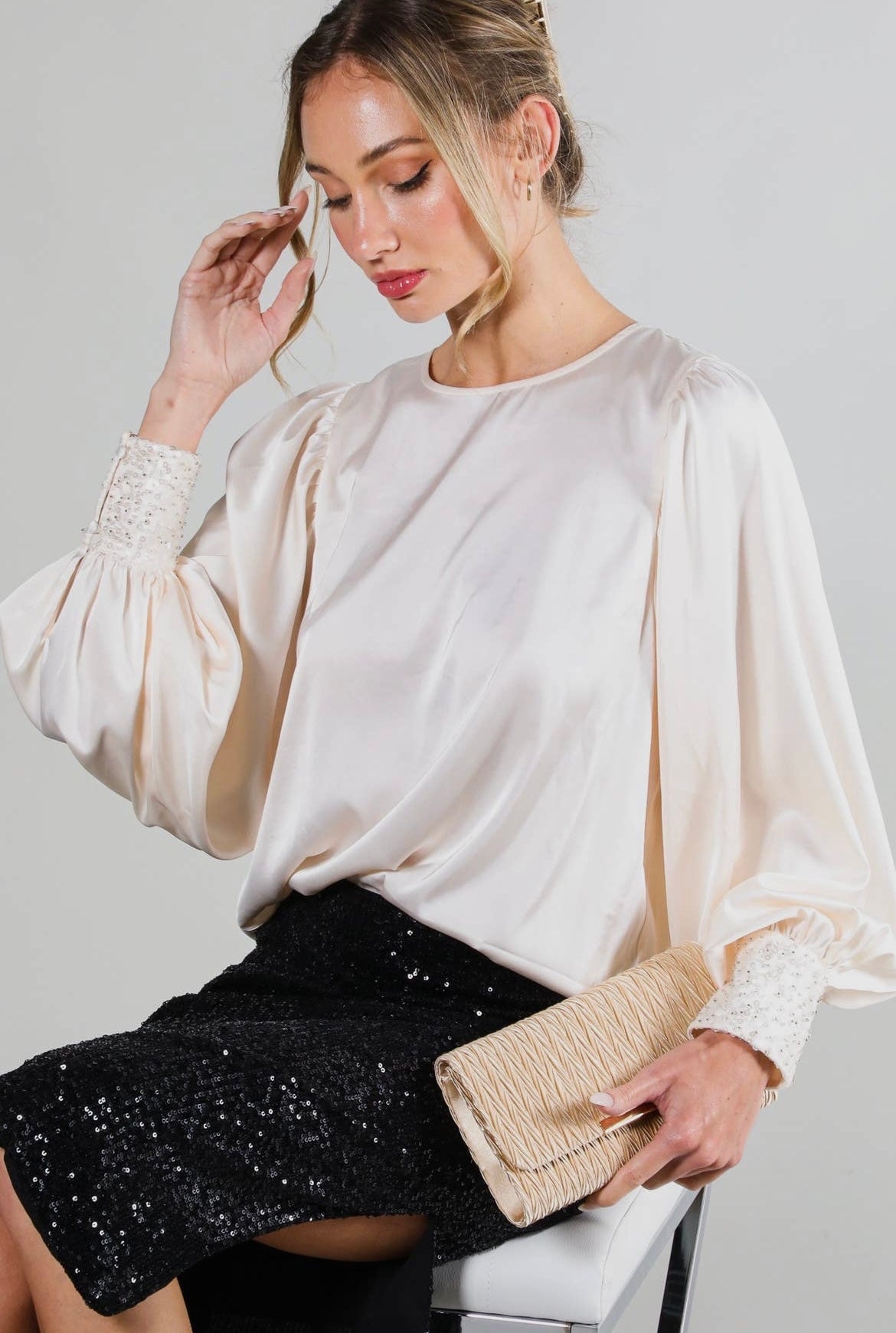 Champagne Sequin Cuff Blouse