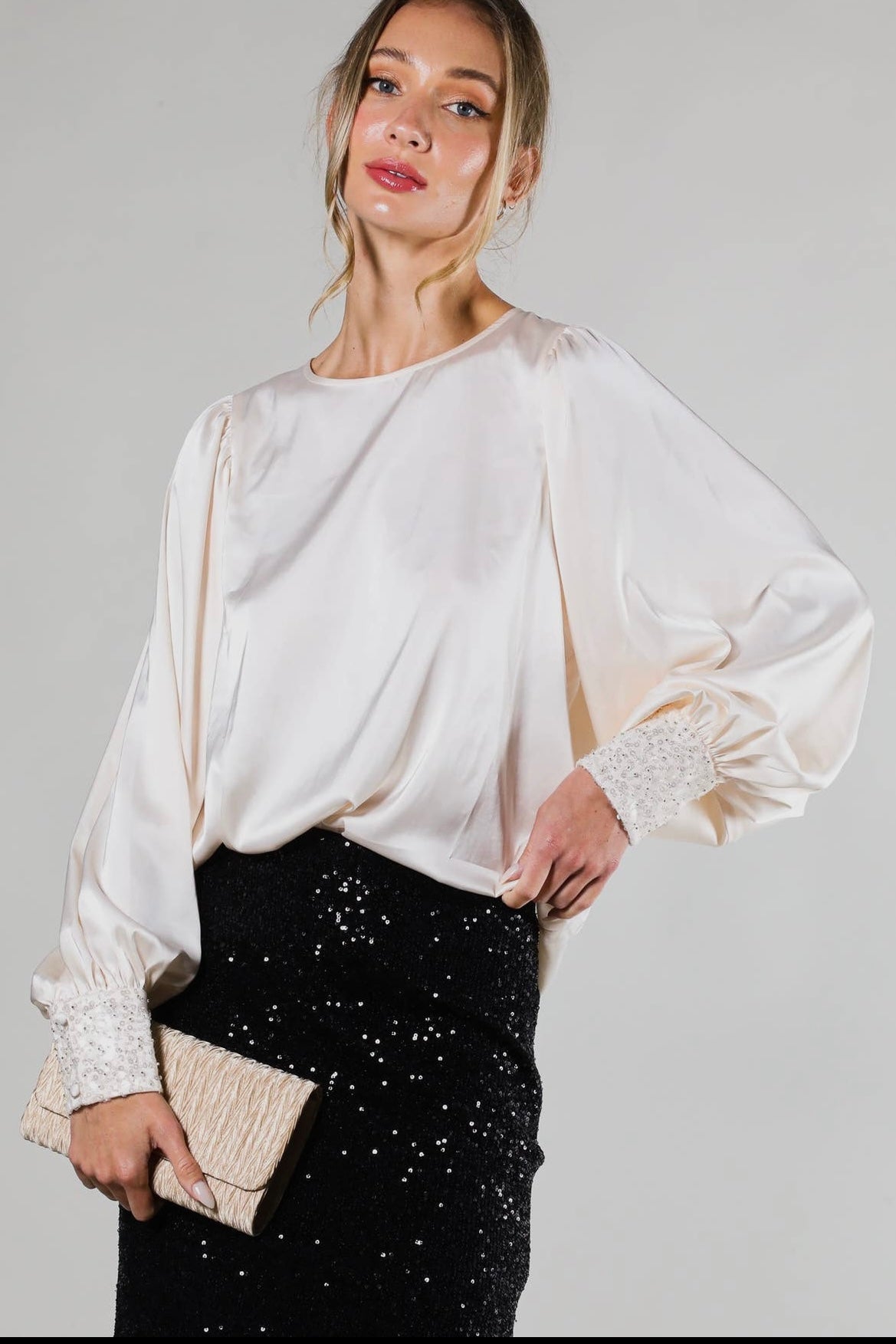 Champagne Sequin Cuff Blouse