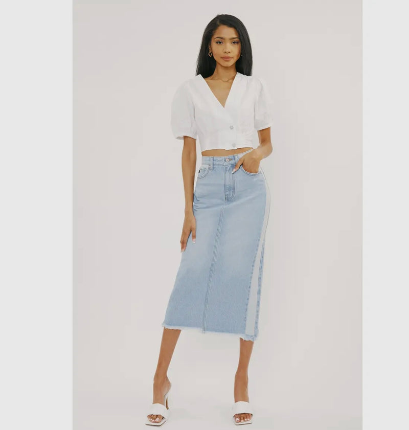 KanCan Faded Stripe Denim Skirt