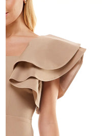 Dress-Khaki Ruffle Sleeve