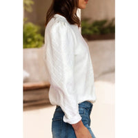 White Textured Puff Sleeve Sweatshirt