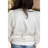 White Textured Puff Sleeve Sweatshirt