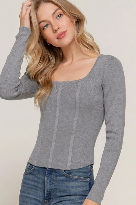 Grey Square Neck Top