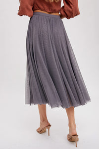 Grey Tulle Midi Skirt