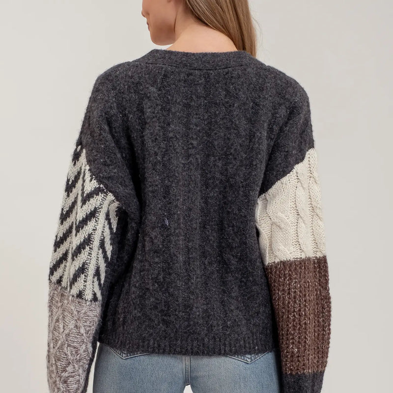 Patchwork Cable Knit Cardigan