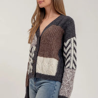 Patchwork Cable Knit Cardigan