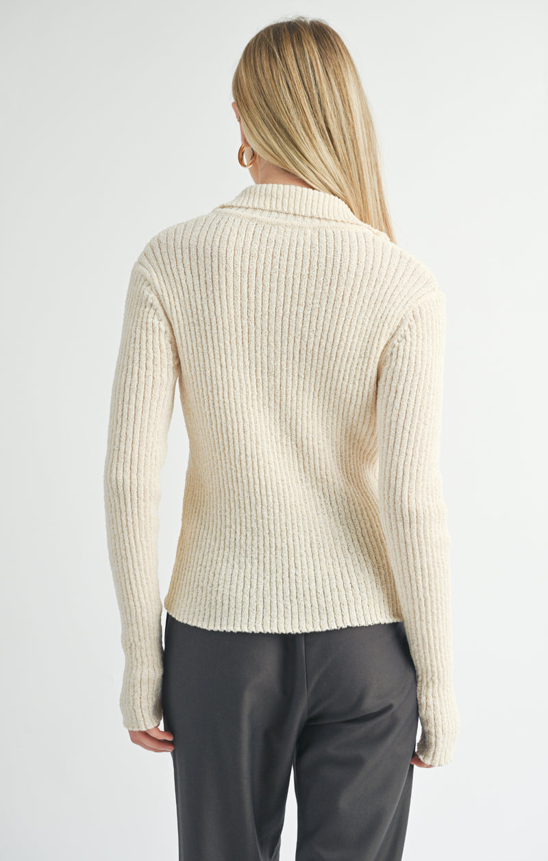 Tori Ribbed Zip Up Cardi- Ivory