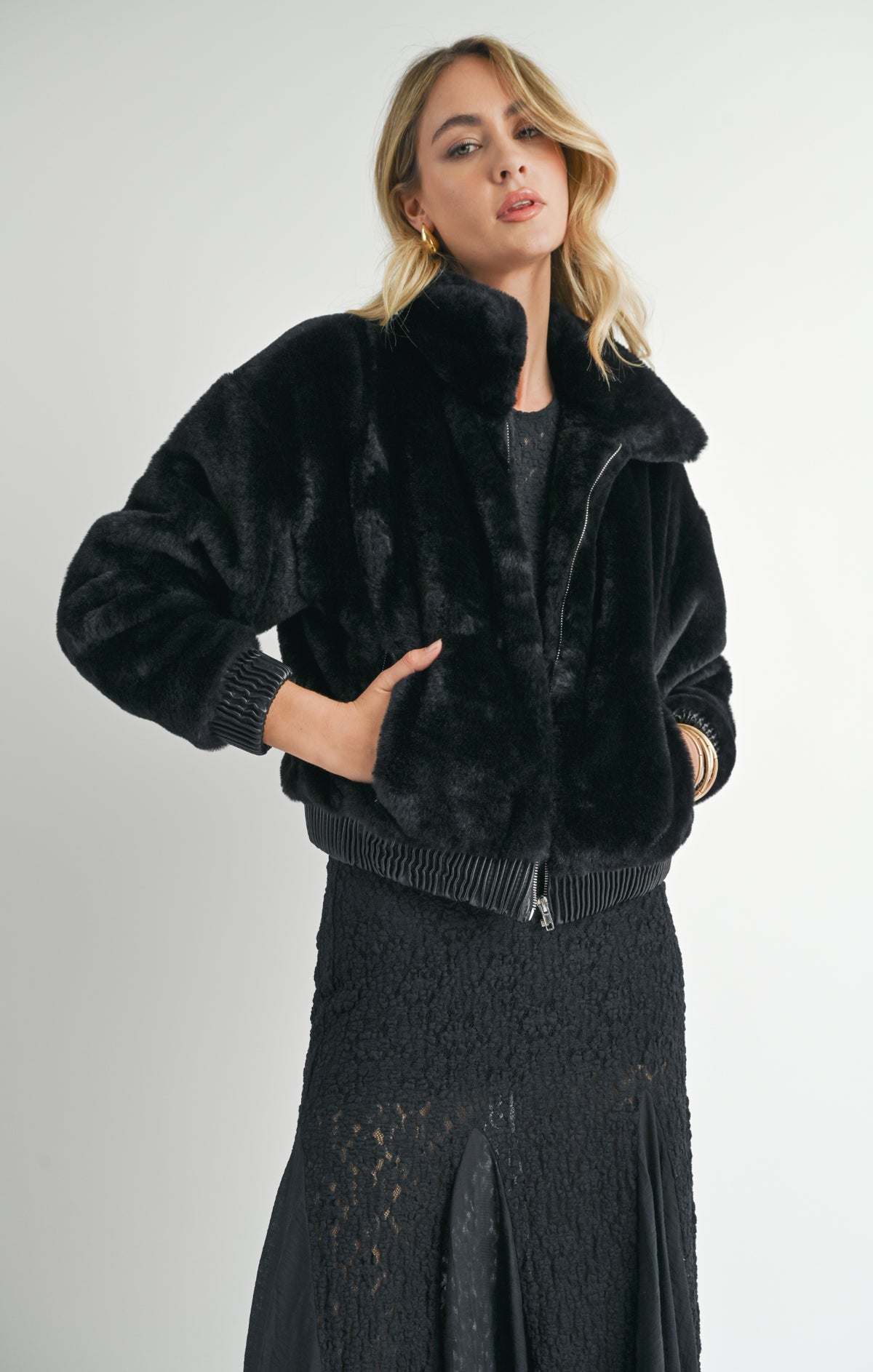 Daring Vegan Fur Zip Up Jacket