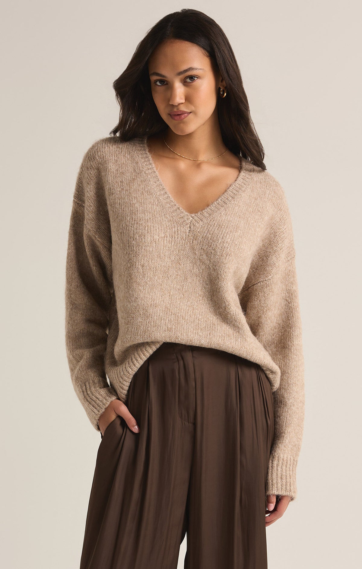 Taupe All I Want V-Neck Sweater